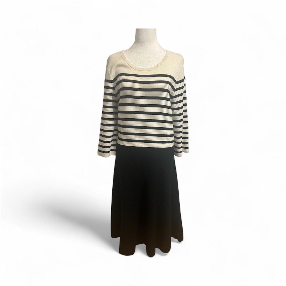 Talbots XL knit dress black‎ white striped top old money preppy classic heritage